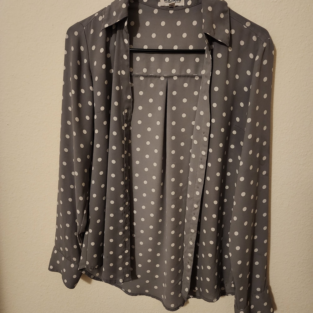Express Gray Polka Dot Blouse
